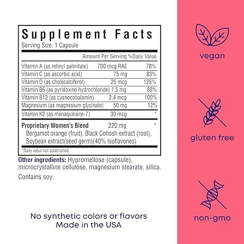 Her Own Menoprim, Menopause Support, Female Hormonal Balance Capsules for Night Sweats, Hot Flashes & Mood Swing Support, Bergamot Orange & Black Cohosh Root, 60 Capsules her ownBuy Supplements Australia