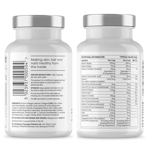 Re-Coll 1200mg Collagen Capsules - High Strength Supplement with Hyaluronic Acid - for Hair Skin Re-CollBuy Supplements Australia