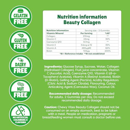 Chewy Vites Beauty Collagen 60 Gummy Vitamins |Hydrolised Collagen, CoQ10, Biotin + Vitamins | 1 Month Supply | Real Fruit Juice | Berry Flavour | 2-a-Day | CHEWY VITESBuy Supplements Australia
