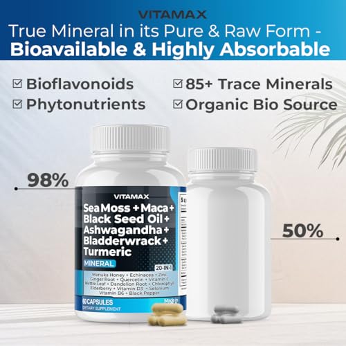 Sea Moss 3000mg Maca 1000mg Black Seed Oil 2000mg Ashwagandha 1000mg Bladderw VitamaxBuy Supplements Australia