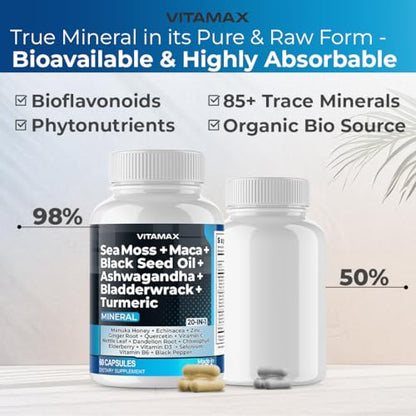 Sea Moss 3000mg Maca 1000mg Black Seed Oil 2000mg Ashwagandha 1000mg Bladderw VitamaxBuy Supplements Australia