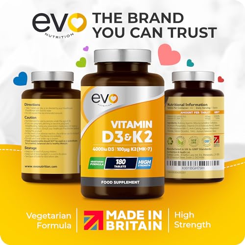 Vitamin D3 4000iu & Vitamin K2 100ug (MK7) |180 Vegetarian Tablets | 1-A-Day | 6 Month EVO NUTRITIONBuy Supplements Australia