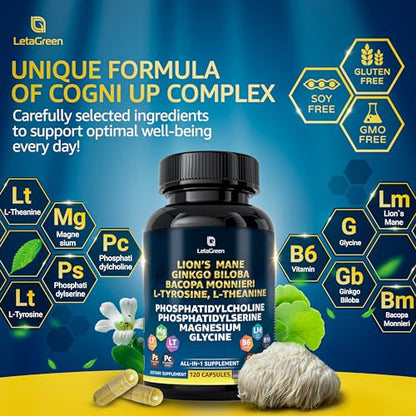 LetaGreen Organic Lions Mane Supplement Capsules - 120 Real Mushrooms Lion's Mane LetaGreenBuy Supplements Australia