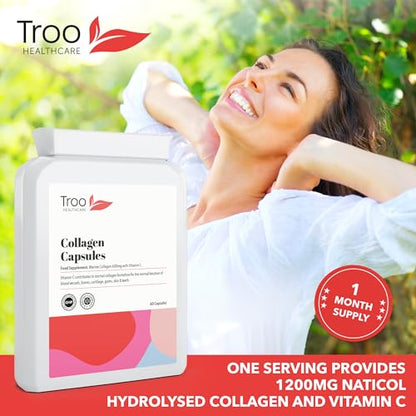 Troo Marine Collagen Supplement - 60 High Strength Capsules 1200mg Serving - Hydrolysed Marine Collagen Peptides with Vitamin C Troo Health CareBuy Supplements Australia