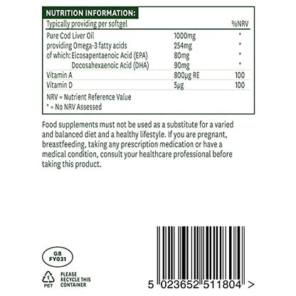 Natures Aid Cod Liver Oil, 1000 mg, 180 Softgel Capsules (High Strength, 254 mg Omega natures aidBuy Supplements Australia