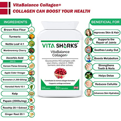 VitaBalance Collagen+ 60 Capsules for Skin, Hair, Nails, Joints & Connective Tissue Vita SharksBuy Supplements Australia