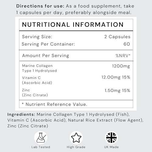 Marine Collagen Capsules 1200mg with VIT C (12mg) and Zinc (1.5mg) - Made in The UK Futuro LabsBuy Supplements Australia