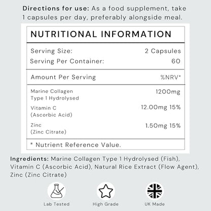 Marine Collagen Capsules 1200mg with VIT C (12mg) and Zinc (1.5mg) - Made in The UK Futuro LabsBuy Supplements Australia
