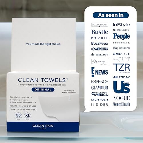 Clean Skin Club Clean Towels XL®, 100% USDA Biobased Face Towel, Disposable Face
