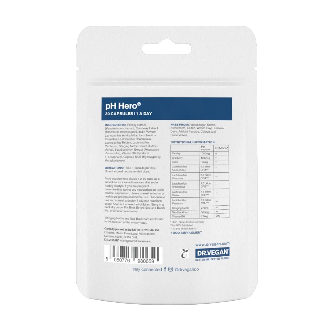 DR.VEGAN | pH Hero | Supports Balanced Vaginal Flora | 50bn CFU | Cranberry | Sea Buckthorn dr veganBuy Supplements Australia