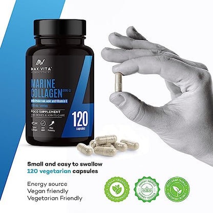 Marine Collagen Supplement 1200mg with Hyaluronic Acid & Vitamin C Hydrolysed Peptides Powder MAX VITA MAXIMUM VITALITYBuy Supplements Australia