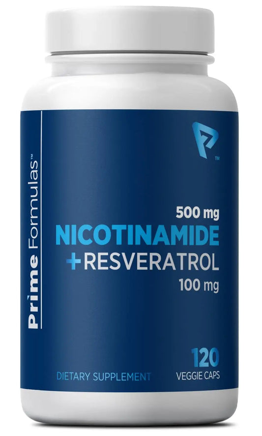 Nicotinamide 500 mg with Resveratrol 100 mg 120 Veggie Capsules - Non-GMO Vitamin B3, Supports Metabolic Health, NAD+, Skin Cell & Mitochondrial Energy Production. Made in USA for Men and Women Prime FormulasBuy Supplements Australia