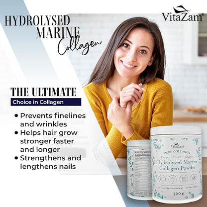 Vitazam Pure Marine Collagen Powder - 100% Hydrolysed Collagen Peptides for Hair Skin and Nails VitaZamBuy Supplements Australia
