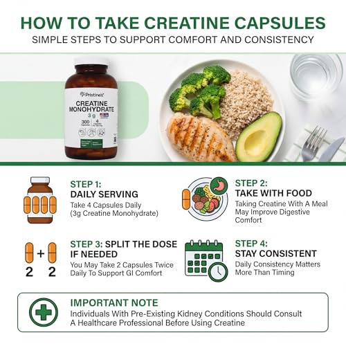 PRISTINE'S Creatine Monohydrate Capsules for Women & Men - NSF Certified 75 Day Supply 3G Muscle Growth Support Supplement - Cognitive & Athletic Performance Support - Enhanced Recovery PRISTINE'SBuy Supplements Australia
