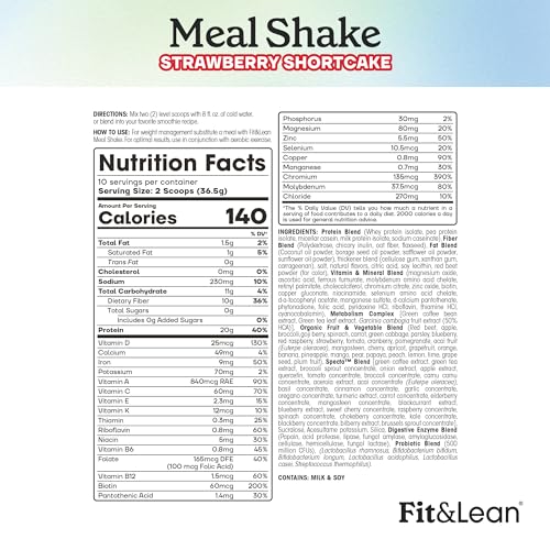 Fit & Lean Meal Shake, Fat Burning Meal Replacement, Protein, Fiber, Probiotics, Strawberry Fit & LeanBuy Supplements Australia