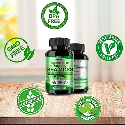 Fleamart 2 Pack Irish Sea Moss Capsules 120ct Raw Organic Sea Moss Wildcrafted Bladder FleamartBuy Supplements Australia