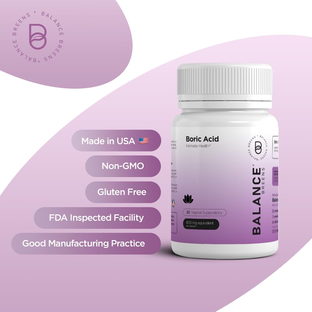 Boric Acid Suppositories for Women 600 mg - 30 Vaginal Use Capsules - ph Balance Pills, Odor Control BalancebreensBuy Supplements Australia