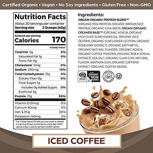 Orgain Organic Vegan Protein Powder, Iced Coffee - 21g Plant Based Protein, Gluten Free OrgainBuy Supplements Australia