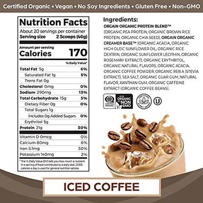 Orgain Organic Vegan Protein Powder, Iced Coffee - 21g Plant Based Protein, Gluten Free OrgainBuy Supplements Australia