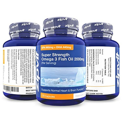 Omega 3 Fish Oil 2000mg, EPA 660mg DHA 440mg per Daily Serving. 120 Capsules ZipvitBuy Supplements Australia