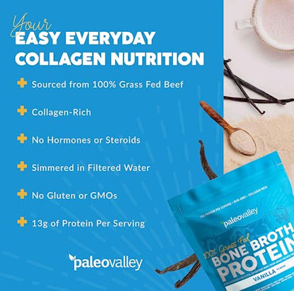 Paleovalley 100% Grass Fed Bone Broth Protein Powder - Vanilla - Rich in Collagen for Hair PaleovalleyBuy Supplements Australia