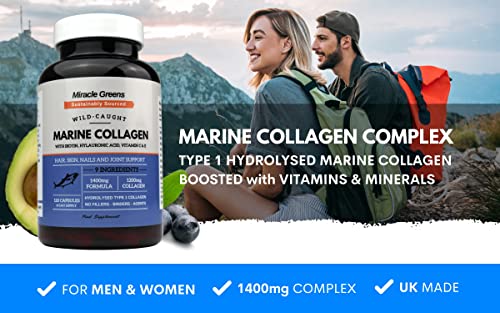 Marine Collagen 1400mg | 120 Capsules with Biotin, Hyaluronic Acid, Vitamin C, E, B2, Zinc, Copper & Iodine Miracle GreensBuy Supplements Australia