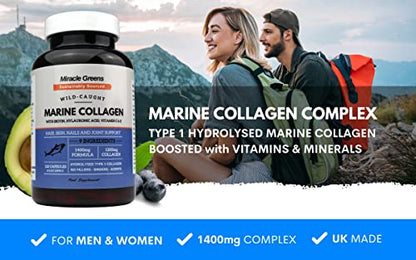 Marine Collagen 1400mg | 120 Capsules with Biotin, Hyaluronic Acid, Vitamin C, E, B2, Zinc, Copper & Iodine Miracle GreensBuy Supplements Australia