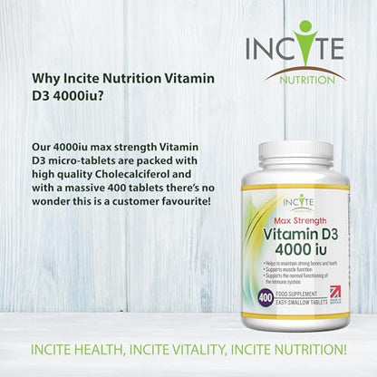 Vitamin D3 4000 iu - Vitamin D Tablets - 1 Year Supply Tablets - Vegetarian - Vitamin D Incite NutritionBuy Supplements Australia