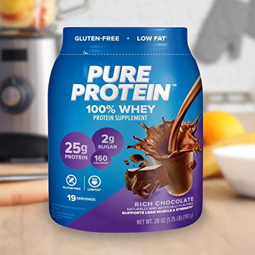 Pure Protein 100% Whey Protein Powder, Rich Chocolate, 25 g Protein, 1.75 lb Pure ProteinBuy Supplements Australia