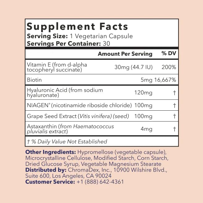 TRU NIAGEN BEAUTY NAD+ for Hair, Skin & Nails | Contains Niagen®, Astaxanthin, Hyaluronic Acid, Biotin | Supports Skin Elasticity & Moisture Retention | Daily Supplements for Men & Women | 30 Servings TRU NIAGENBuy Supplements Australia
