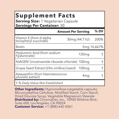 TRU NIAGEN BEAUTY NAD+ for Hair, Skin & Nails | Contains Niagen®, Astaxanthin, Hyaluronic Acid, Biotin | Supports Skin Elasticity & Moisture Retention | Daily Supplements for Men & Women | 30 Servings TRU NIAGENBuy Supplements Australia