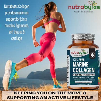 High Strength Marine Collagen Capsules - 1250mg Hydrolysed Collagen Supplement NUTRABYTESBuy Supplements Australia