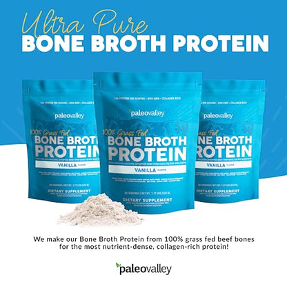 Paleovalley 100% Grass Fed Bone Broth Protein Powder - Vanilla - Rich in Collagen for Hair PaleovalleyBuy Supplements Australia