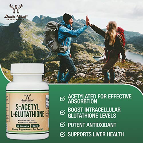 S-Acetyl L-Glutathione Capsules - 100mg, Manufactured and Tested in The USA, 60 Count Double Wood SupplementsBuy Supplements Australia