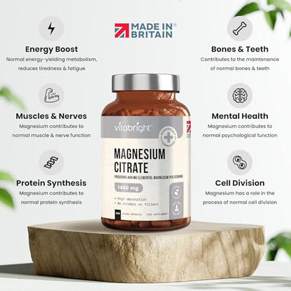 Magnesium Citrate - 1480mg High Strength - 240 Capsules (4 Month Supply) - Vegan VitaBrightBuy Supplements Australia