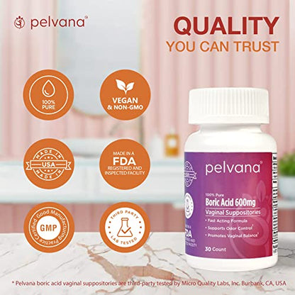 Pelvana Boric Acid Suppositories for Women 30 - for Vaginal pH Balance, Odor Control, Itching, & Discharge PelvanaBuy Supplements Australia