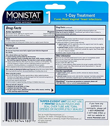 Monistat 1-Day | Day or Night Combination | Yeast Infection Treatment, Prefilled, 1 Pack MonistatBuy Supplements Australia