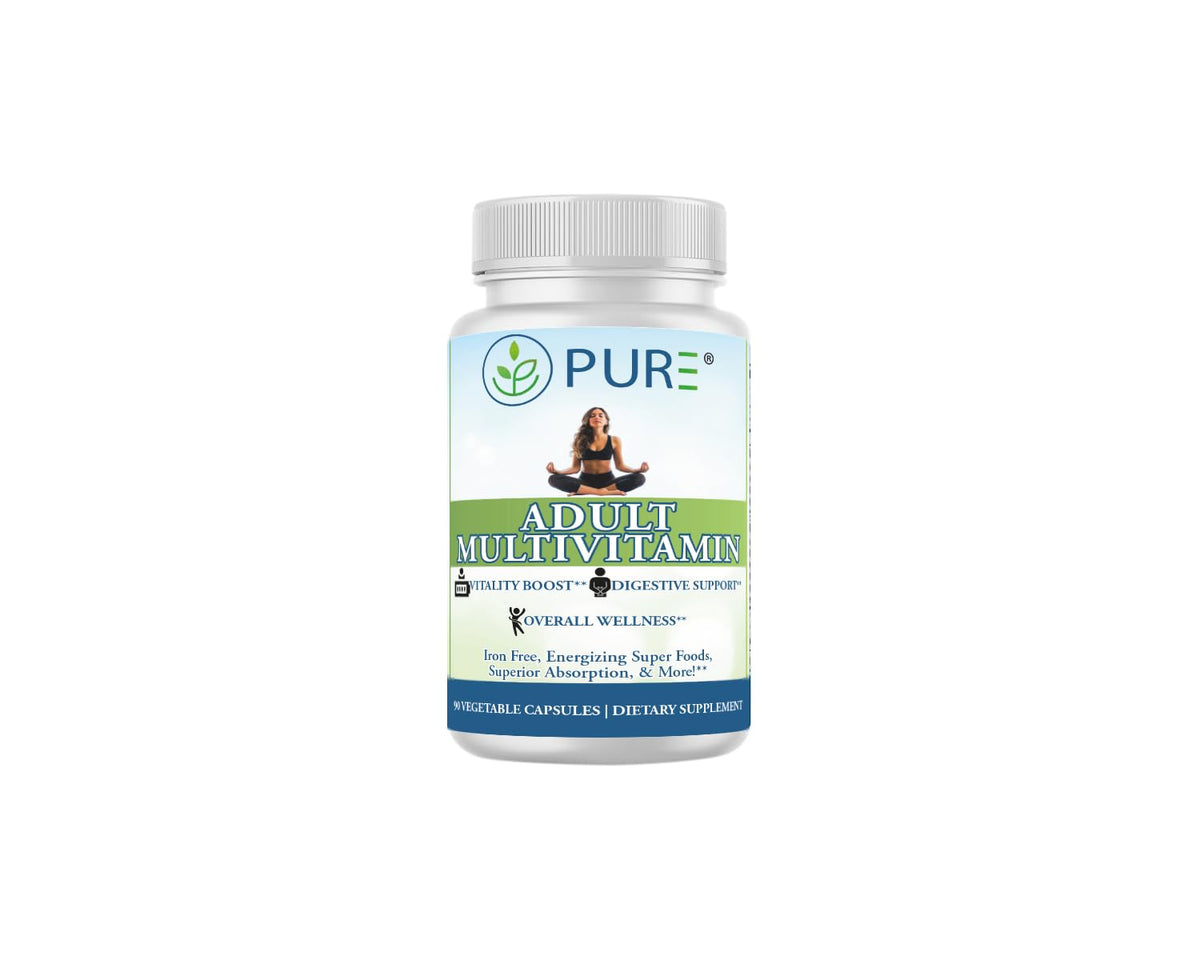 PURE Adult Multivitamin with Vitamins A, C, D3, B12, Minerals, Digestive Enzymes, 90 Capsules, 30 Servings PUREBuy Supplements Australia