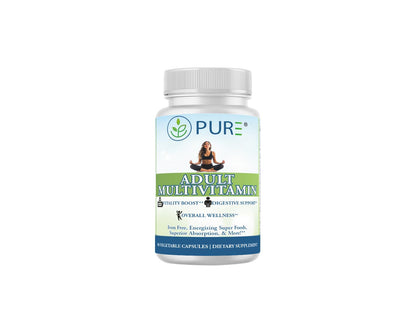 PURE Adult Multivitamin with Vitamins A, C, D3, B12, Minerals, Digestive Enzymes, 90 Capsules, 30 Servings PUREBuy Supplements Australia