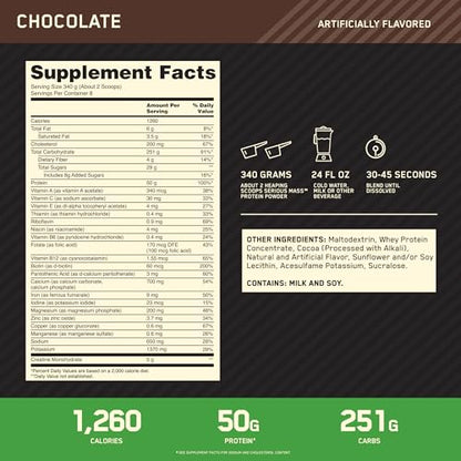 Optimum Nutrition Serious Mass, Weight Gainer Protein Powder, Chocolate, 6 Pound Optimum NutritionBuy Supplements Australia