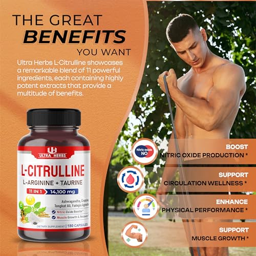 L-Citrulline 14,100 mg 11 in 1 with L-Arginine + Taurine, Ashwagandha, Creatine, Tongkat Ali ULTRA HERBSBuy Supplements Australia