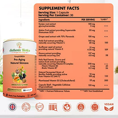 Vegan Collagen Boosting Natural Plant-based Skincare, Vitamins for Healthy Skin with Antioxidants Authentic BioticsBuy Supplements Australia