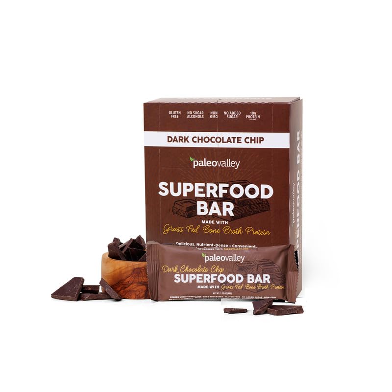 Paleovalley Superfood Bars – Dark Chocolate Chip– 10 Pack – 9g Protein per Bar – Gluten-Free, Grain-Free, Paleo, Non-GMO – On-the-Go Snack PaleovalleyBuy Supplements Australia