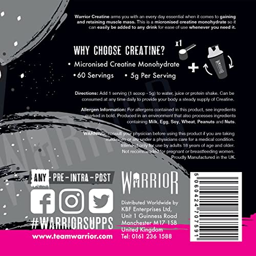 Warrior Creatine Monohydrate Powder – 300g – Micronised for Easy Mixing and Consumpti WarriorBuy Supplements Australia