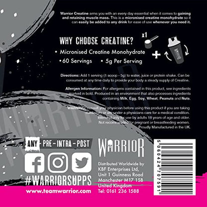 Warrior Creatine Monohydrate Powder – 300g – Micronised for Easy Mixing and Consumpti WarriorBuy Supplements Australia