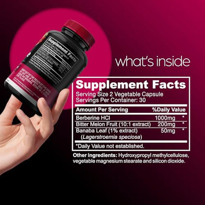 1000mg Berberine Supplement Capsules with Bitter Melon and Banaba Leaf - 30 Servings Artnaturals StoreBuy Supplements Australia