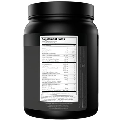 Transparent Labs Bulk Black Pre Workout - Clinically Dosed, Sugar Free Preworkout for Men and Women with Beta Alanine Powder, Citrulline Malate
