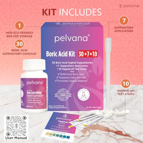 Pelvana Boric Acid Suppositories for Women 30 + 7 Applicators + 10 pH Test Strips PelvanaBuy Supplements Australia