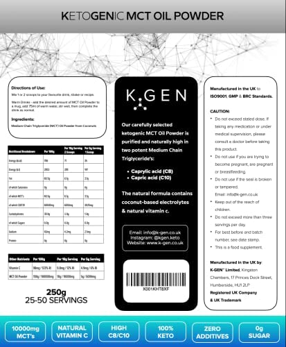 Keto MCT Oil Powder Pure Coconut MCT Keto Coffee Creamer | Premium Quality C8 Easily Absorbed & Digested - Ideal for Paleo & Vegan Diets K GEN ketogenic enhancementBuy Supplements Australia