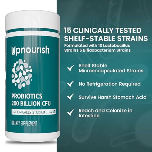 UpNourish Probiotics - 200 Billion CFUs, 15 Strains, Prebiotics & Enzymes - 60 Vegan Cap UpNourishBuy Supplements Australia